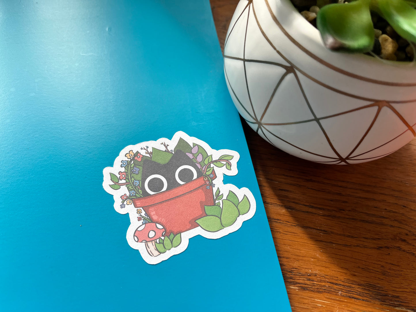 Garden Animals Sticker - black cat In a Pot o(>ω<)o