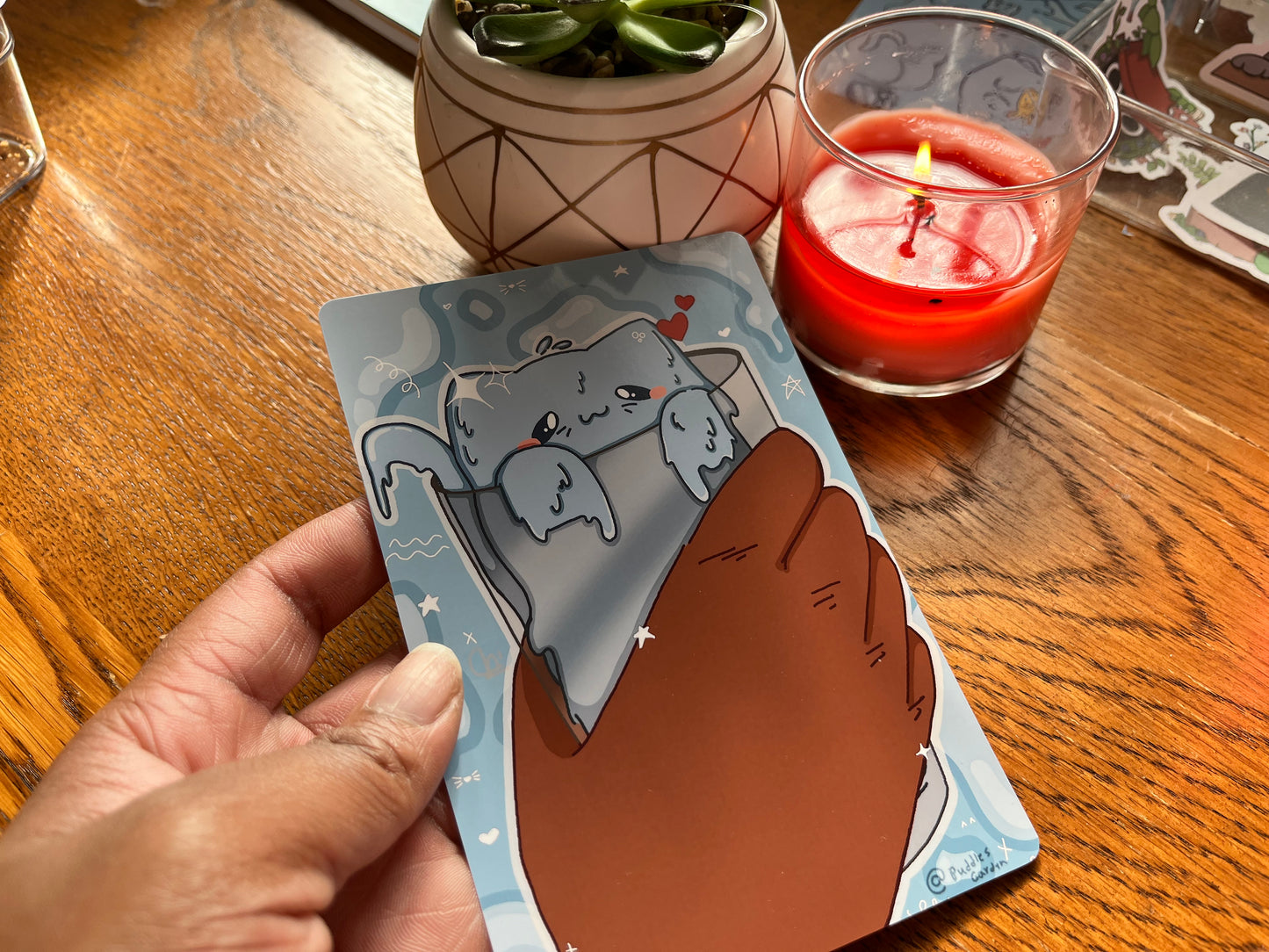 4x6 Puddle cat in a Cup Art Print (*^ -^*)